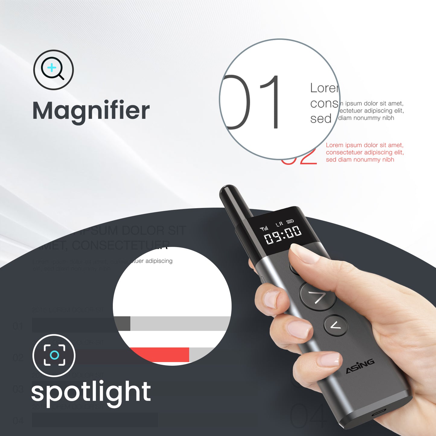 ASING 980ft Ultra-Long Distance Wireless and USB Laser Presentations Remote Control,Slide Advancer with Laser Pointer, PowerPoint Remote, Presenter Clicker for Mac, Ipad,Glass Board, Laptop & Keynote
