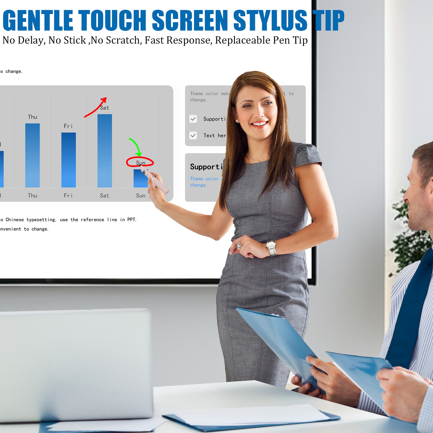 ASING Rechargeable Wireless Presentation Clicker with Telescopic Pointer Stick,Presenter Remote Light Pointer with Touch Screen Stylus Pen and Digital Display on MAC, PC, and Laptops