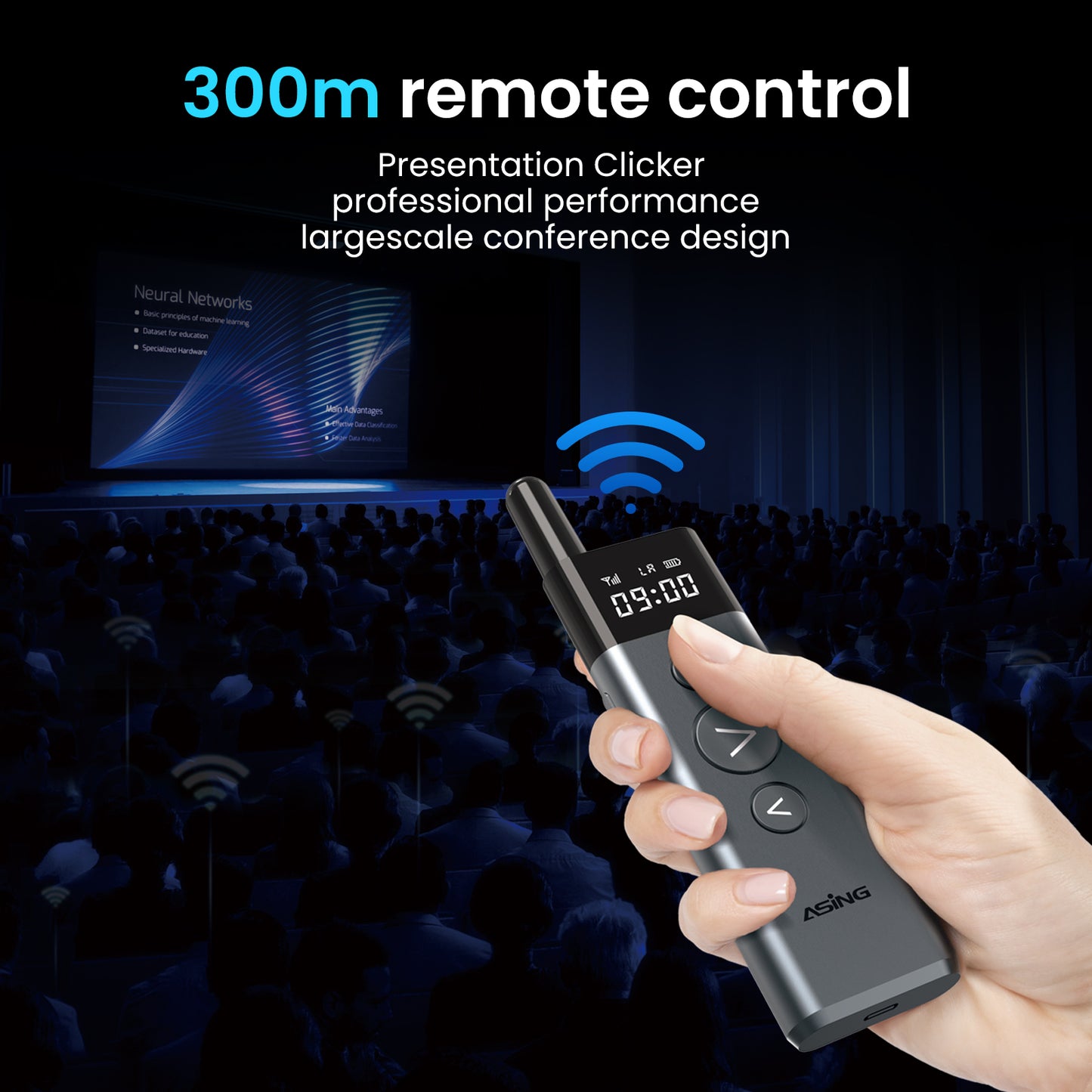 ASING 980ft Ultra-Long Distance Wireless and USB Laser Presentations Remote Control,Slide Advancer with Laser Pointer, PowerPoint Remote, Presenter Clicker for Mac, Ipad,Glass Board, Laptop & Keynote